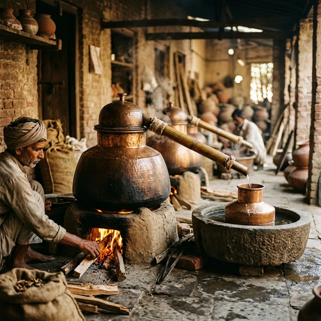 Traditional copper deg-bhapka distillation in Kannauj